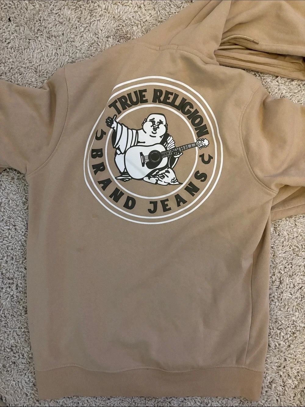 True Religion Tan Zip Hoodie with White Horseshoe Logo